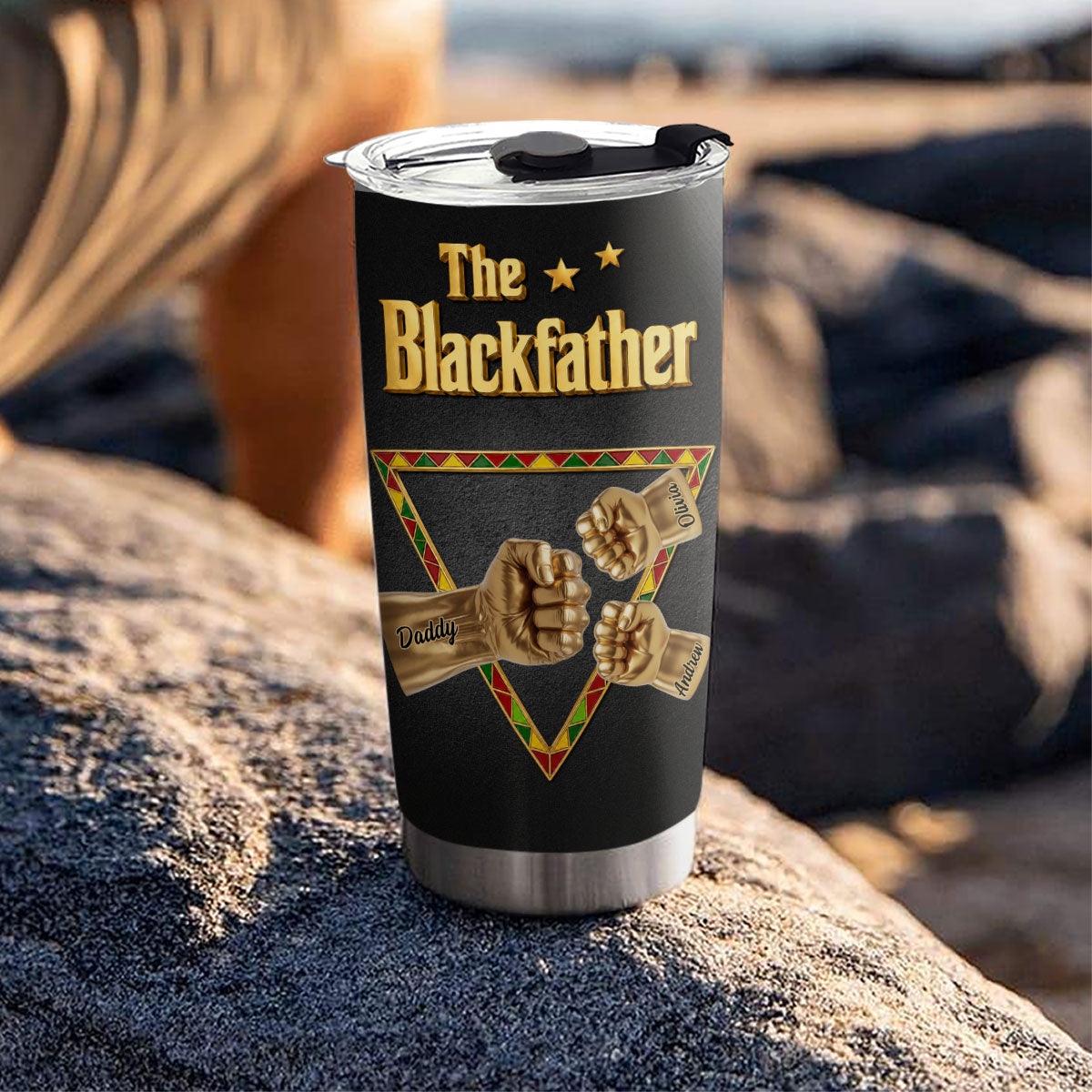 Custom Father's Day Birthday Gifts For Dad • The Blackfather Gold - Personalized 3D Effect Tumbler