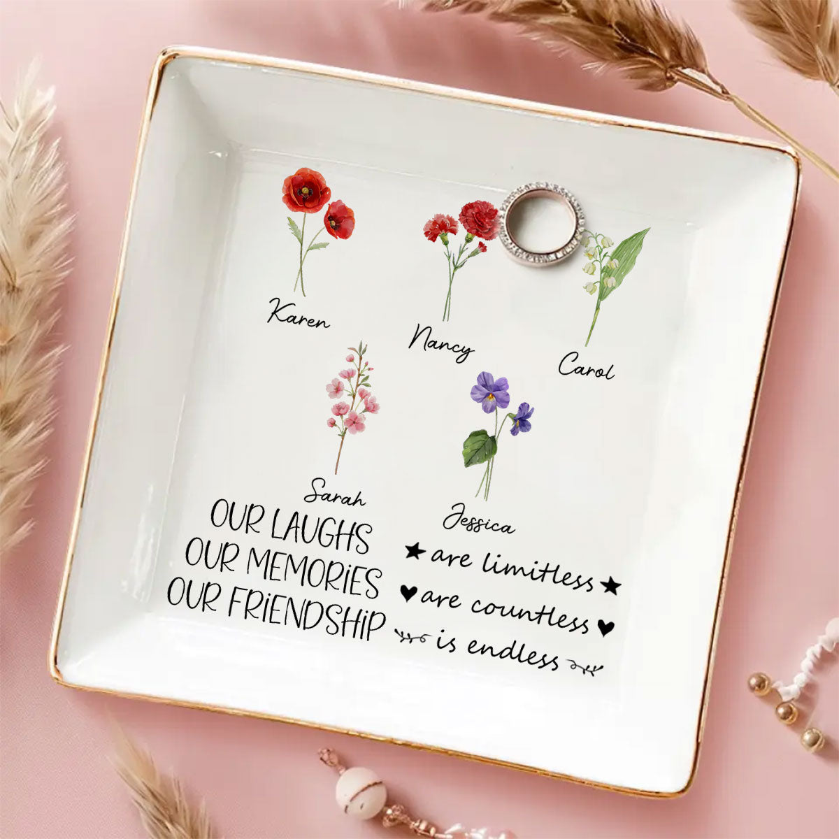 Custom Bestie Trinket Dish, Birthday Christmas Gift For Best Friend • Friendship - Personalized Jewelry Dish