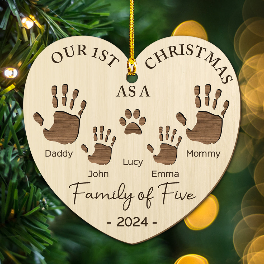 Custom Family First Christmas Ornament •  Happy 1st Christmas As A Family - Personalized Wood Ornament