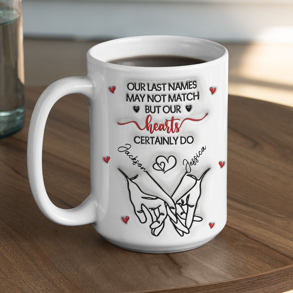 Custom Anniversary Keepsake Gifts For Couple • Our Hearts Truly Match - Personalized 3D Inflated Effect Mug