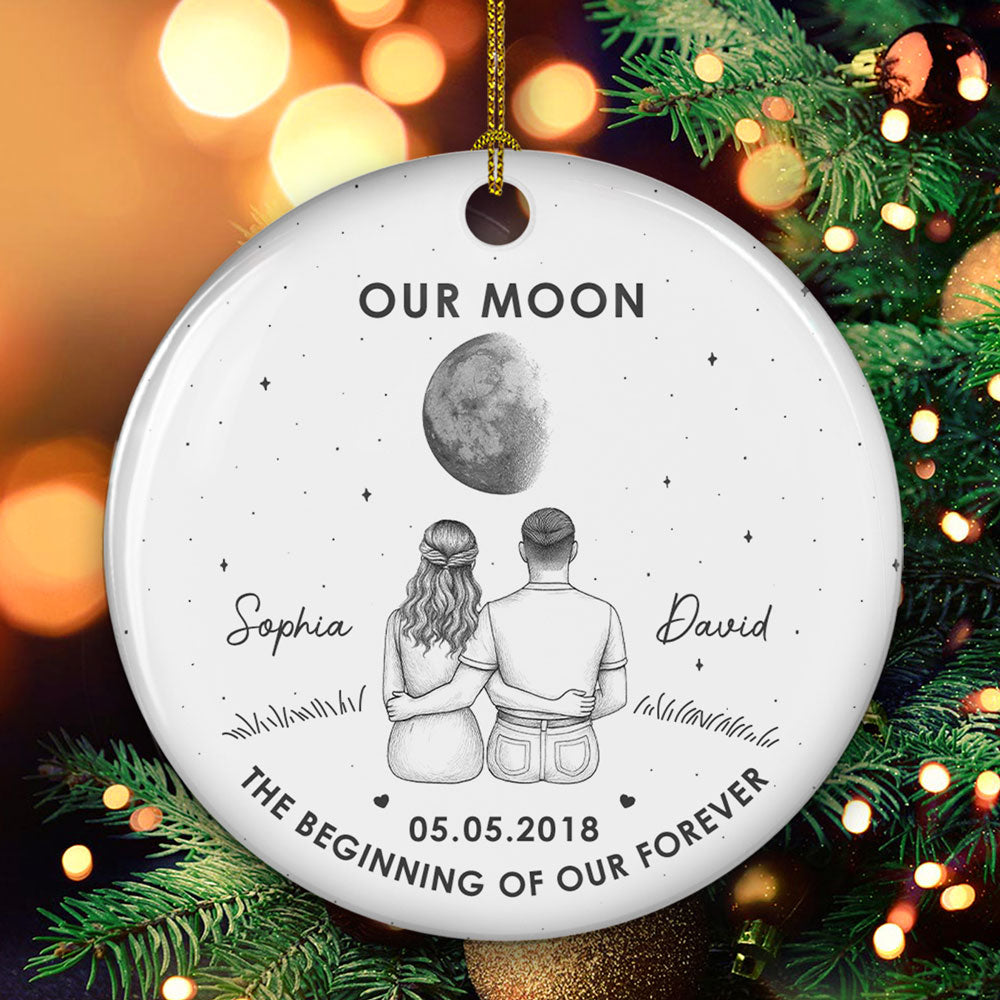 Custom Couple Christmas Ornament, Anniversary Gift •  Our Beginning- Personalized Ceramic Ornament