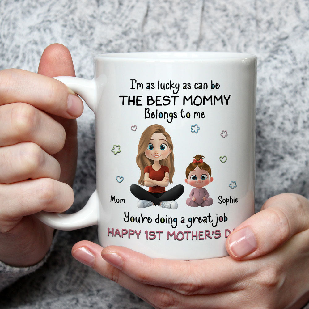 Custom First Mother's Day, Christmas Gift for New Mom • I Am Lucky - Personalized Coffee Mug