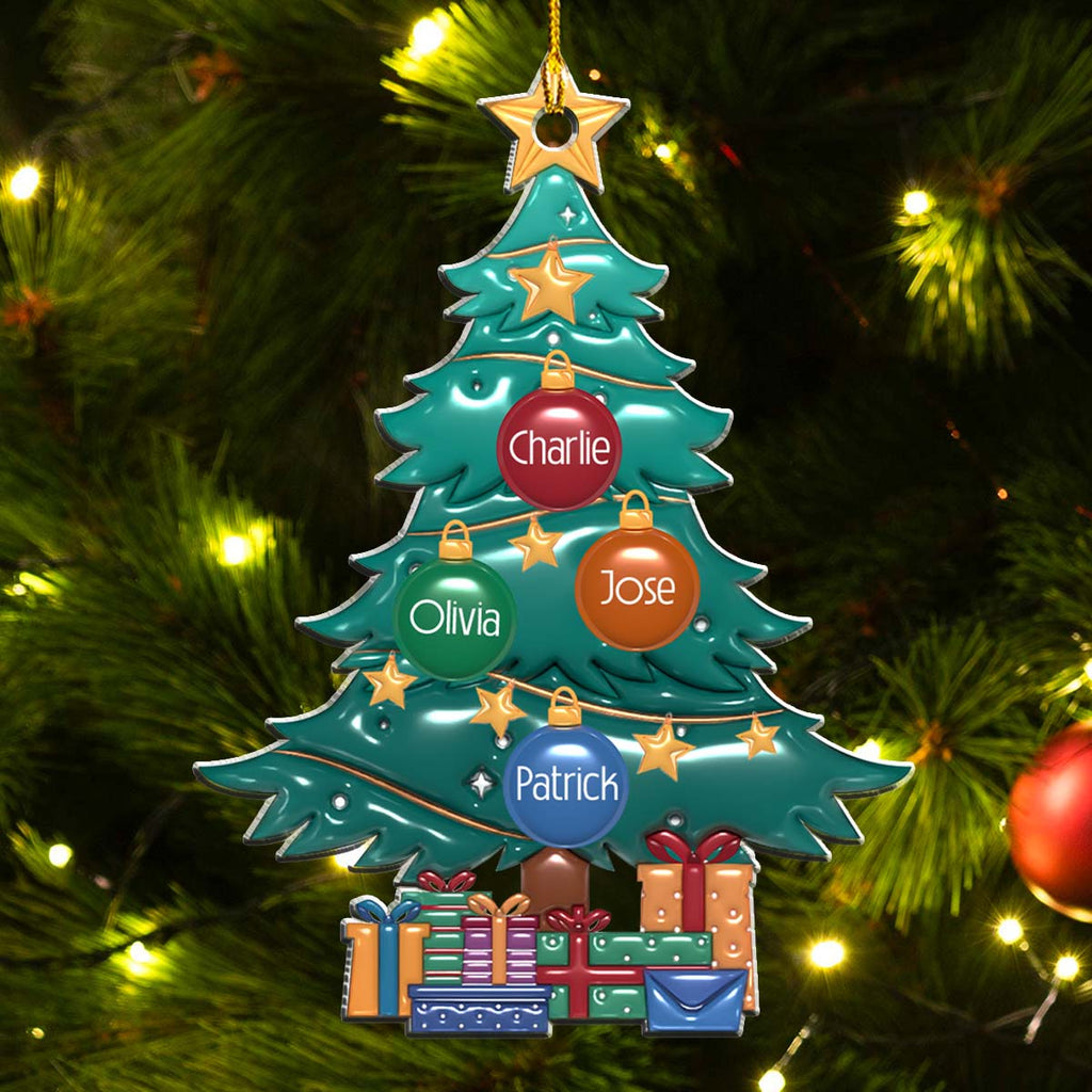 Custom Family Ornament, Christmas Gift for Family Members •  Family Tree Christmas 2024 - Personalized 3D Inflated Effect Acrylic Ornament