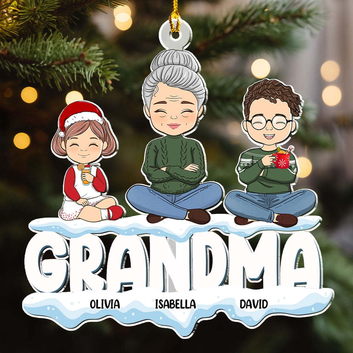 Custom Family Ornament, Christmas Gift for Family Members •  Grandparents And Kids - Personalized Acrylic Ornament