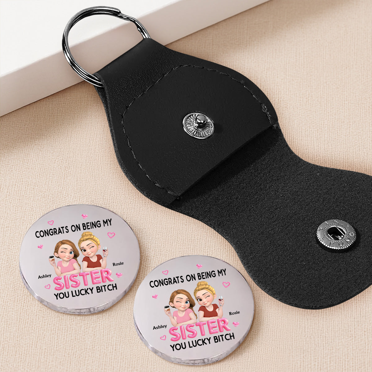 Custom Sister Siblings Coin Keychain, Christmas Birthday Gifts • Congrats My Sister - Personalized Pocket Hug