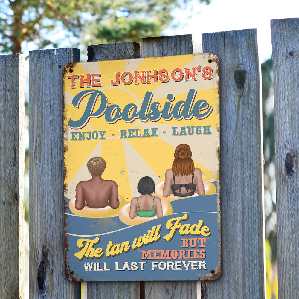 Custom Family Summer Backyard, Patio & Porch Decor • Poolside Enjoy Relax Laugh - Personalized Metal Sign