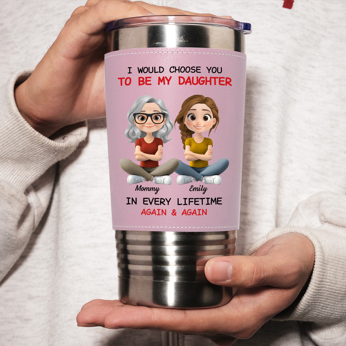 Custom Christmas Birthday Gifts For Daughter • Always Choose You - Personalized Pink Leather Tumbler