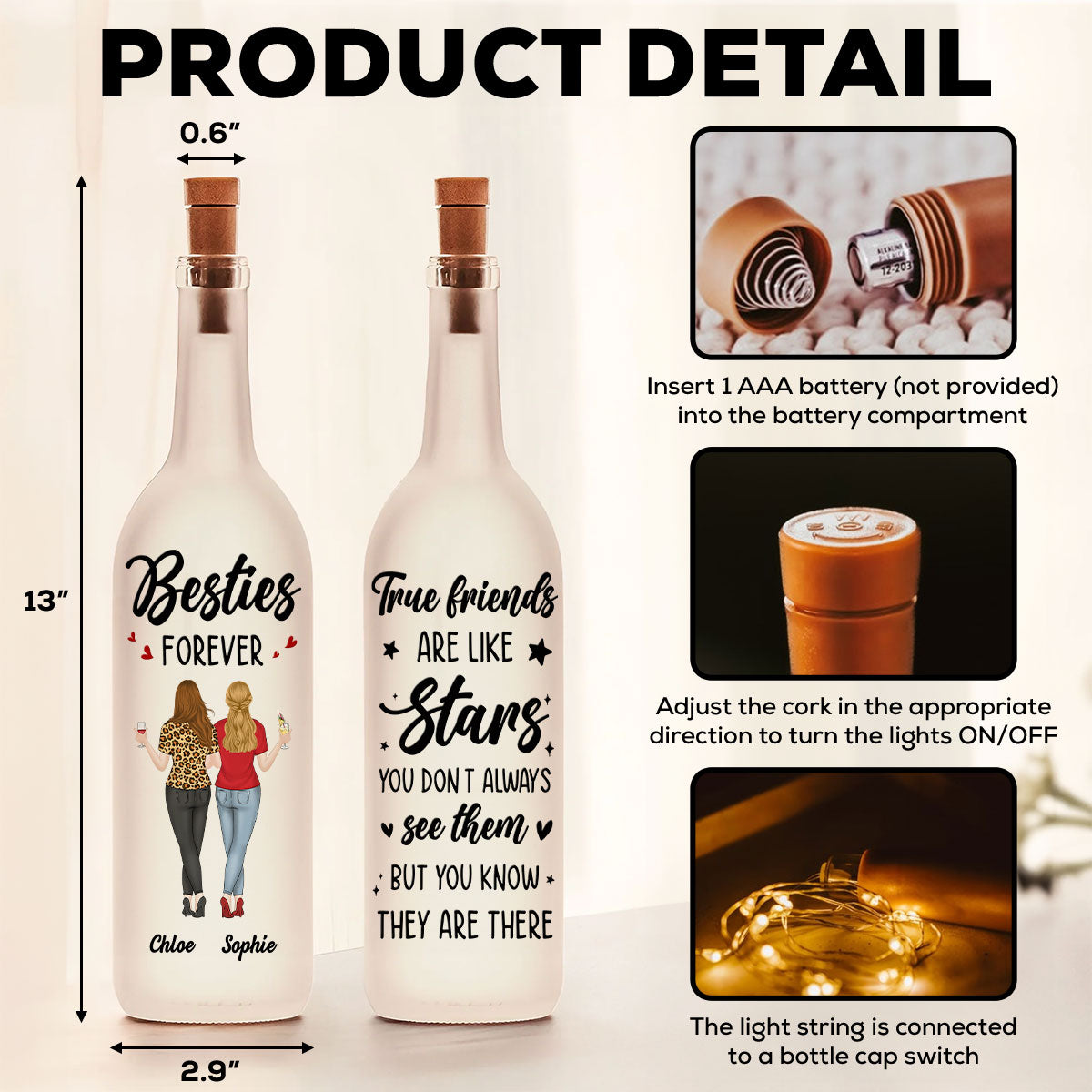 Our Friendship Like Star - Personalized Bottle Lamp