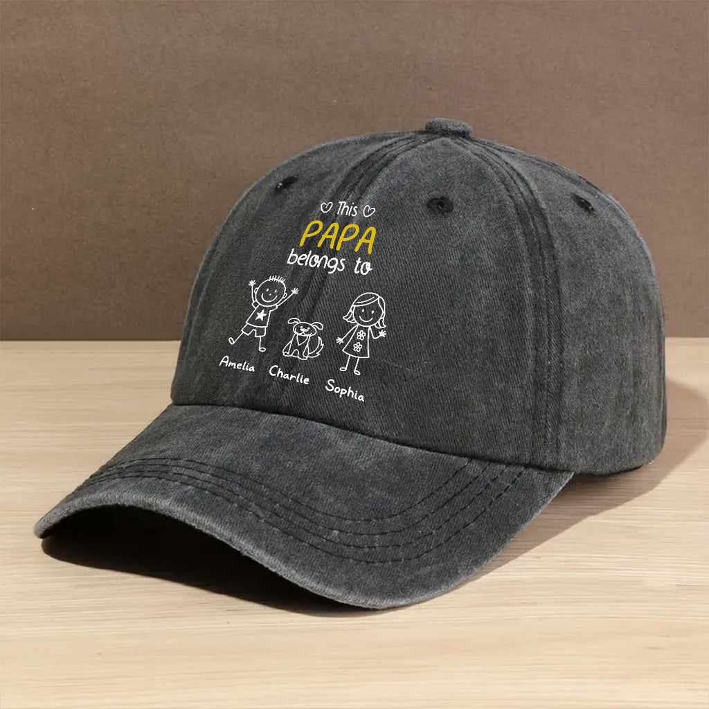 Custom Christmas Headwear Birthday Gifts for Dad • This Daddy Belongs To Us - Personalized Vintage Washed Denim Cap