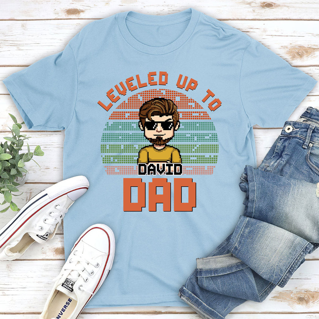 Custom First Father's Day, Christmas Gift for New Dad • Leveled Up - Personalized T-shirt And Onesie