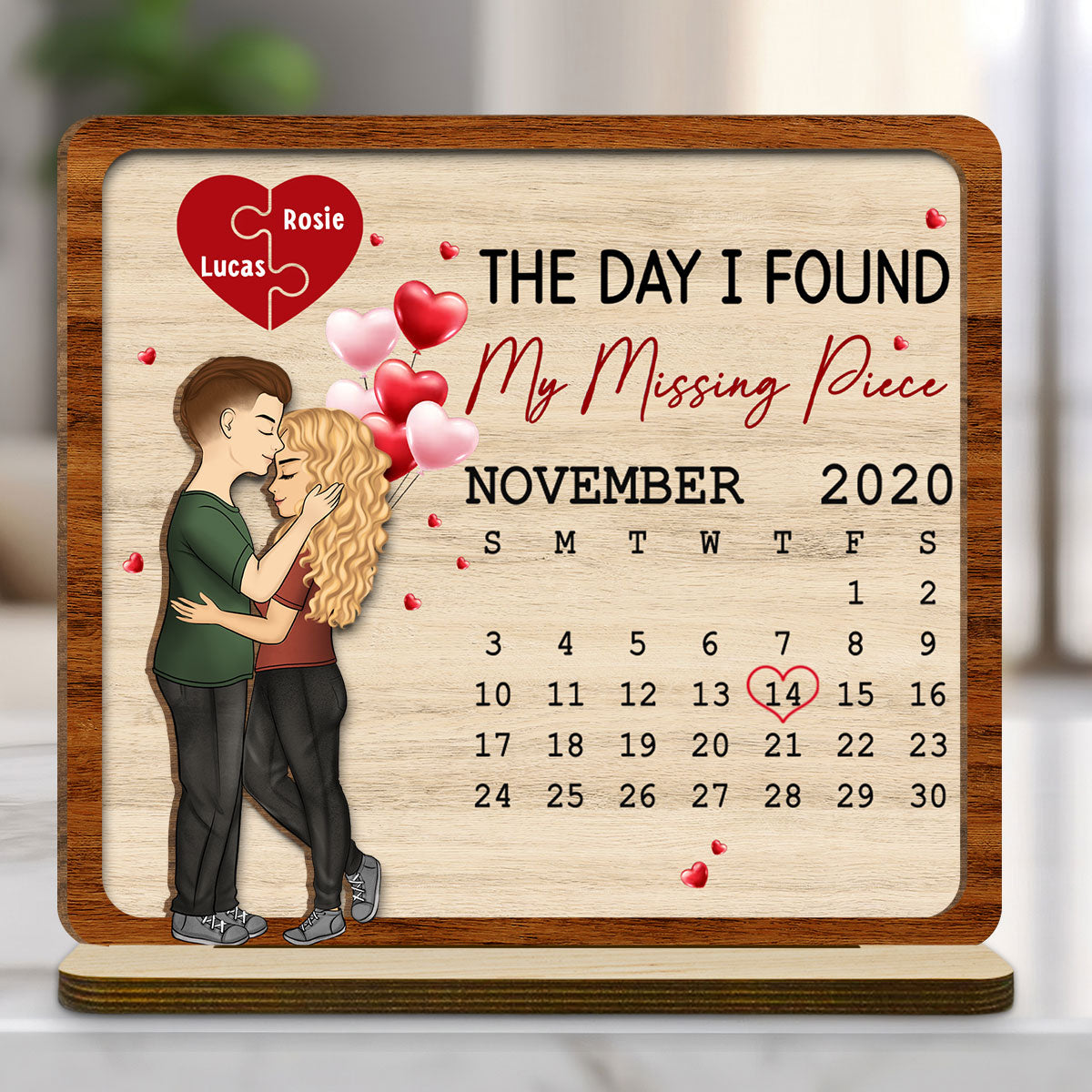 Custom Couple's Decor, Anniversary & Wedding Gift • My Missing Piece - Personalized 2-Layer Wood Plaque With Flat Base