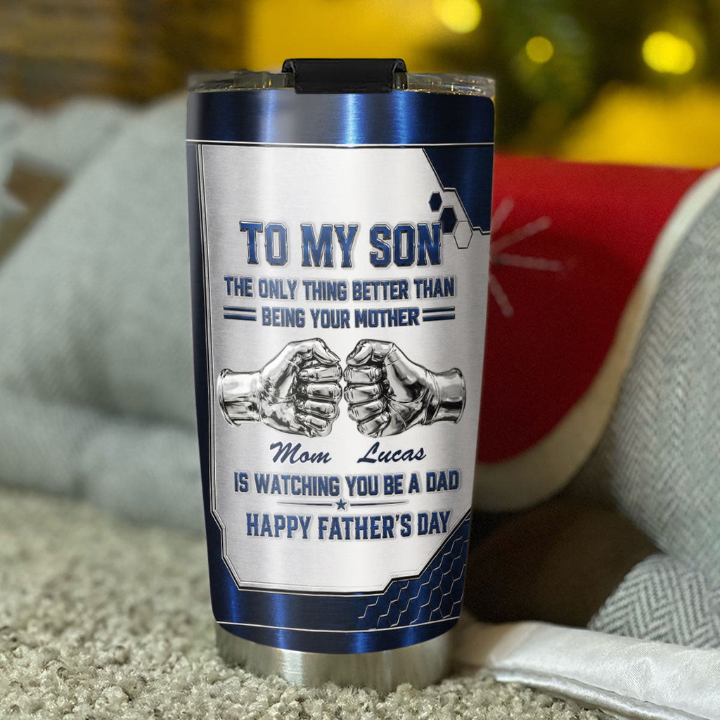 Custom Father's Day Birthday Gifts For Son • Watching My Son 2 - Personalized 3D Effect Tumbler
