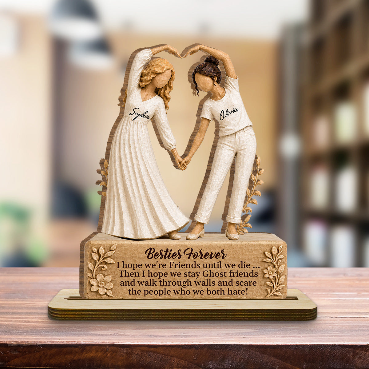 Custom Friendship Decor, Christmas Birthday Gifts For Best Friend • Besties Till The End - Personalized 2-Layer Wood Plaque With Flat Base