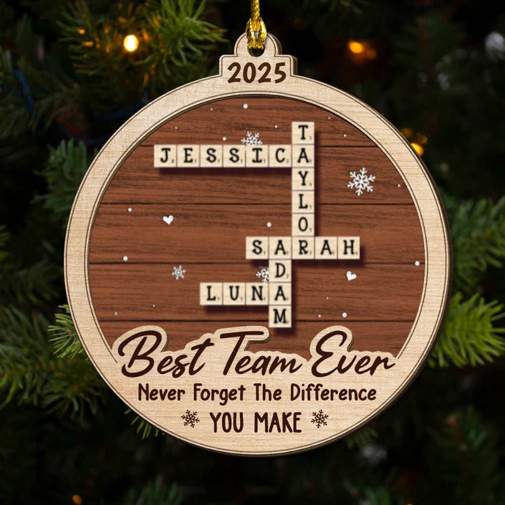 Custom Coworker Christmas Ornament, Team Appreciation Gift •  Best Team Ever Scrabble - Personalized 2-layered Wood Ornament