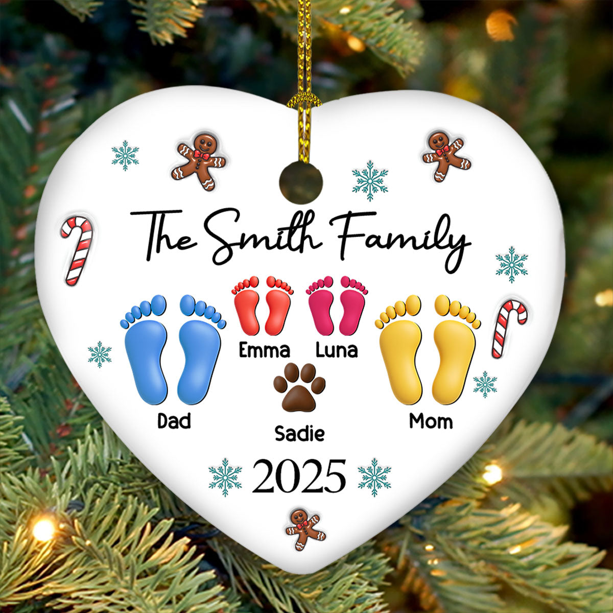 Custom Family Ornament, Christmas Gift for Family Members •  Family Together Christmas 2025 - Personalized 3D Effect Ceramic Ornament
