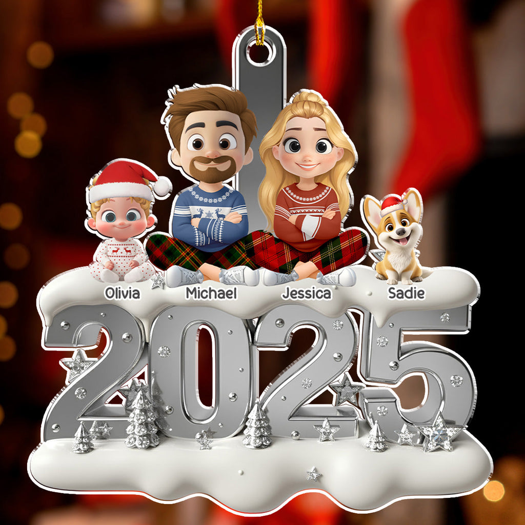 Custom Family Ornament, Christmas Gift for Family Members •  Silvery Year - Personalized 3D Effect Acrylic Ornament
