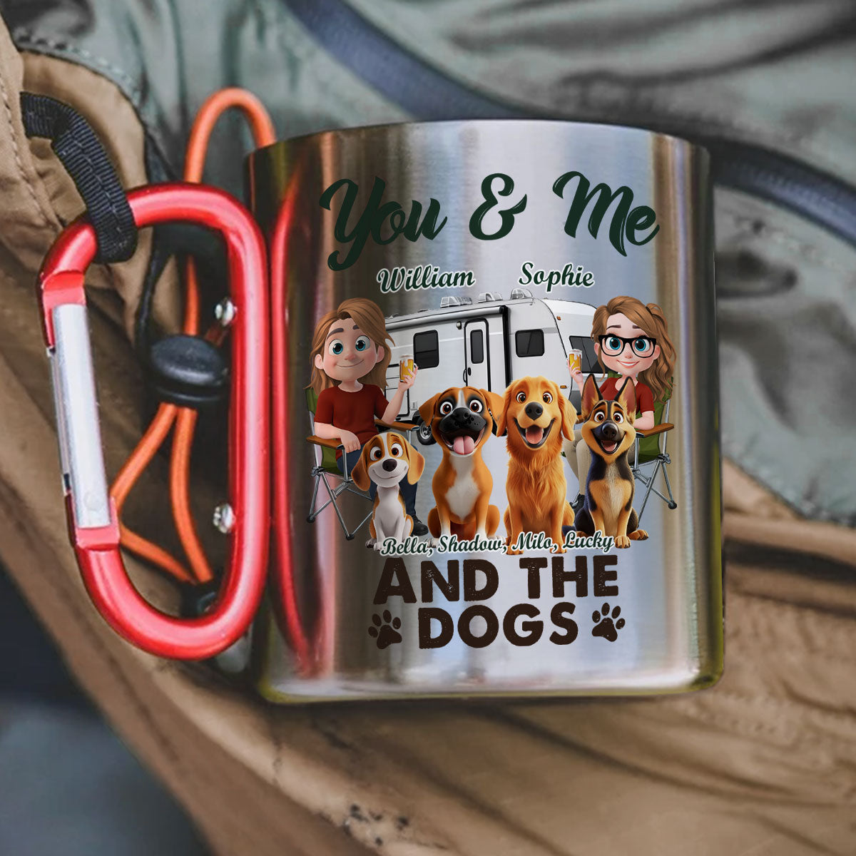 Custom Anniversary Keepsake Gifts For Couple • You & Me And The Dog - Personalized Carabiner Mug