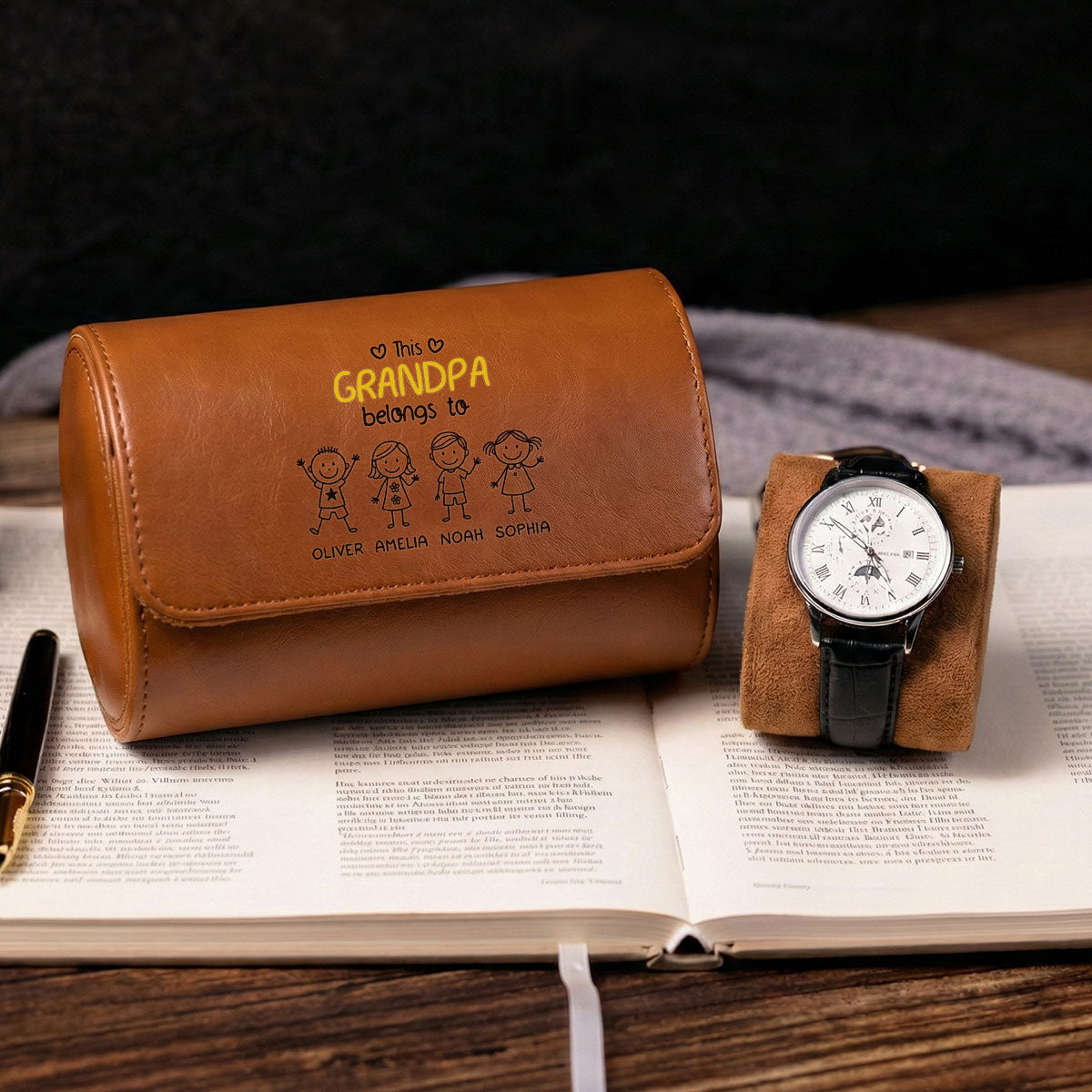 This Grandpa Belongs To Us - Personalized Leather Watch Case