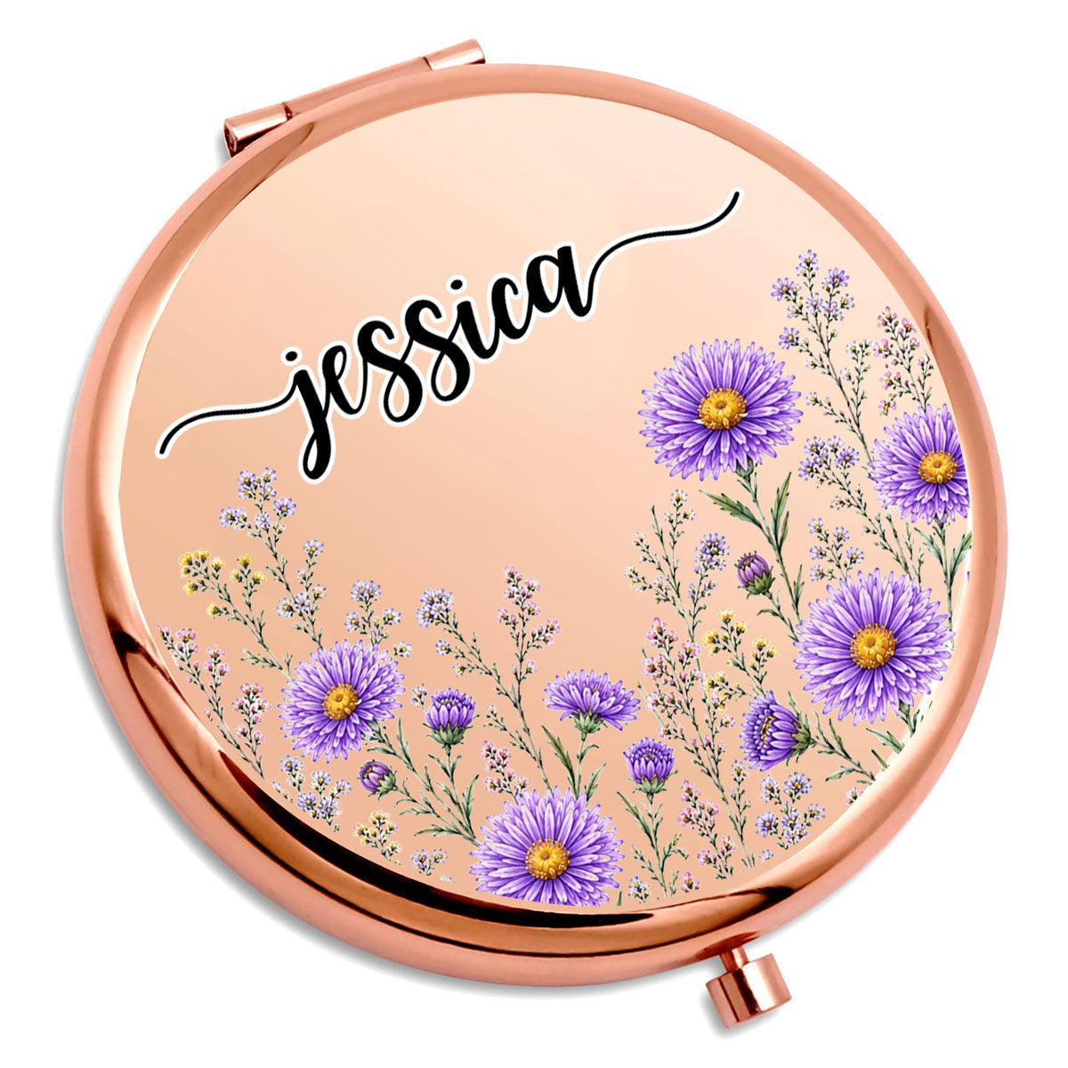 Name And Birthflower - Personalized Compact Mirror