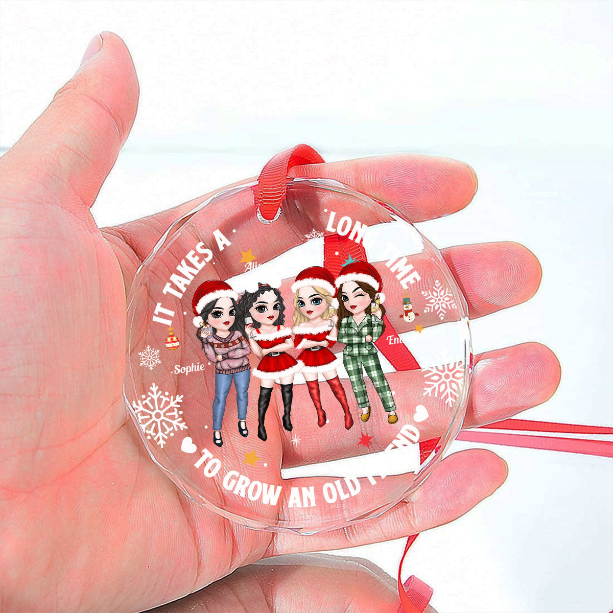 Custom Friendship Christmas Ornament, Best Friend Gift •  Besties Christmas - Personalized Glass Ornament