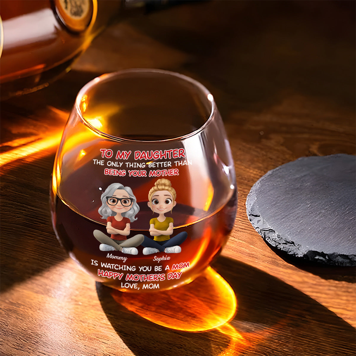 To My Daughter Cartoonize - Personalized Wine Glass
