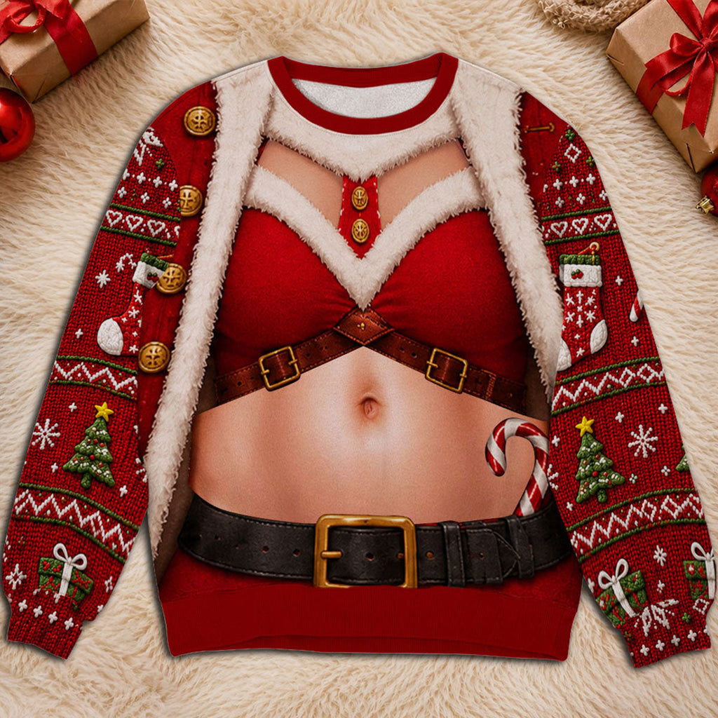 Custom Funny Ugly Sweatshirt, Couple Christmas Gift • Santa Body - Personalized All-Over-Print Sweatshirt