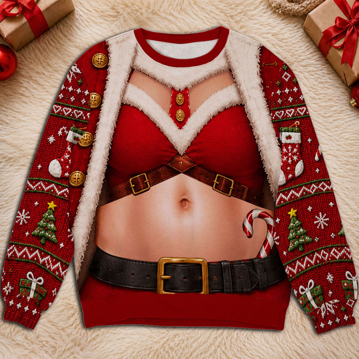 Custom Funny Ugly Sweatshirt, Couple Christmas Gift • Santa Body - Personalized All-Over-Print Sweatshirt