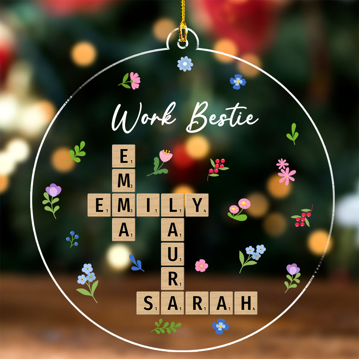 Custom Coworker Christmas Ornament, Team Appreciation Gift •  Besties Coworker Crossword Art - Personalized Acrylic Ornament