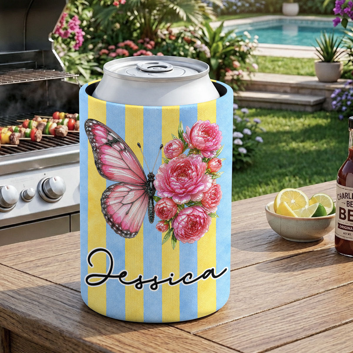 Sparkling Butterfly Wings - Personalized Skinny Can Cooler