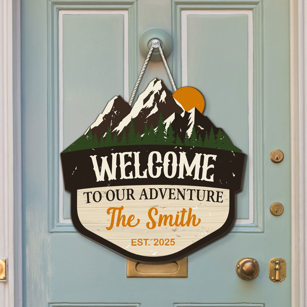 Custom Family Summer Backyard, Patio & Porch Decor • Welcome To Our Adventure - Personalized Wood Sign