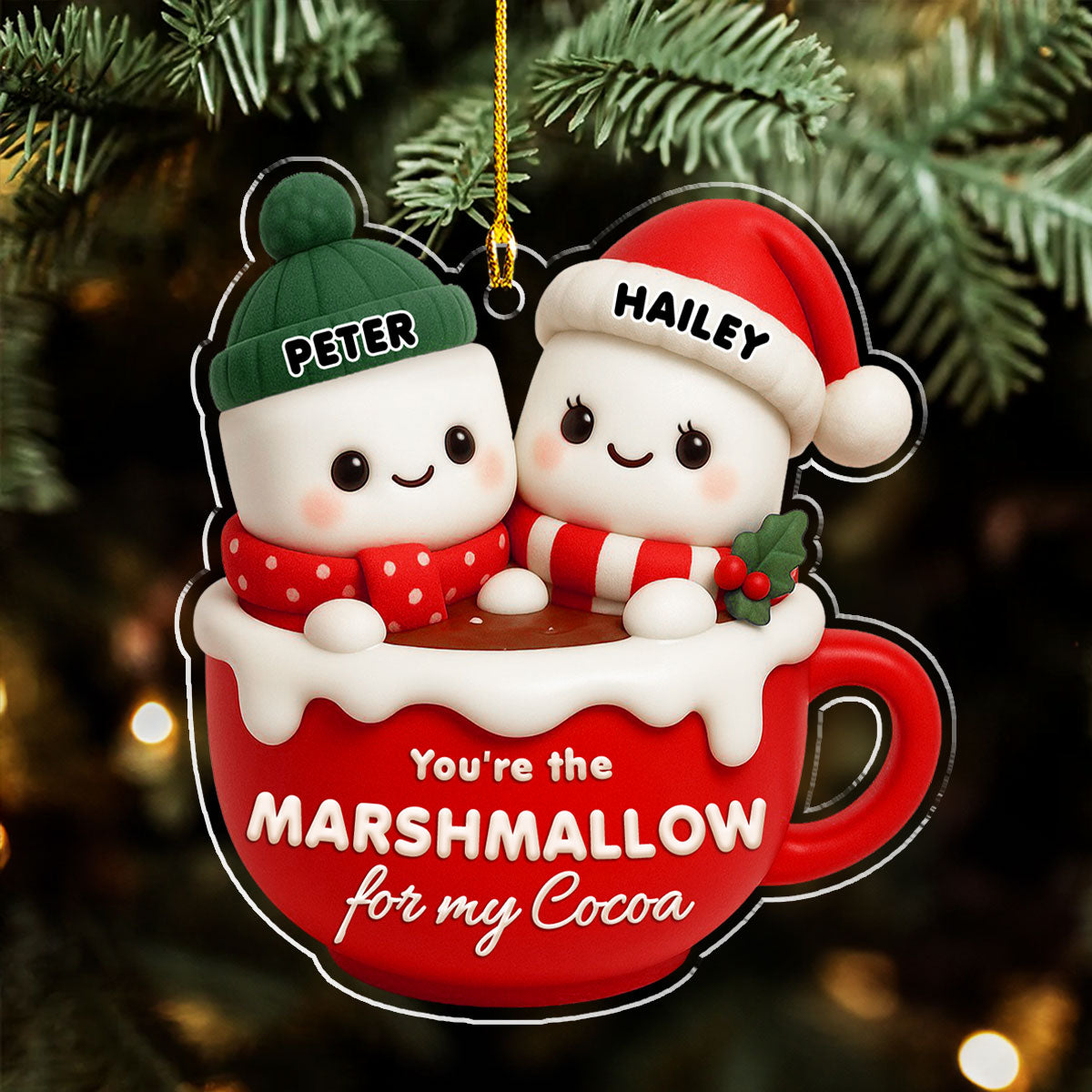Custom Couple Christmas Ornament, Anniversary Gift •  You Are The Marshmallo - Personalized 3D Effect Acrylic Ornament