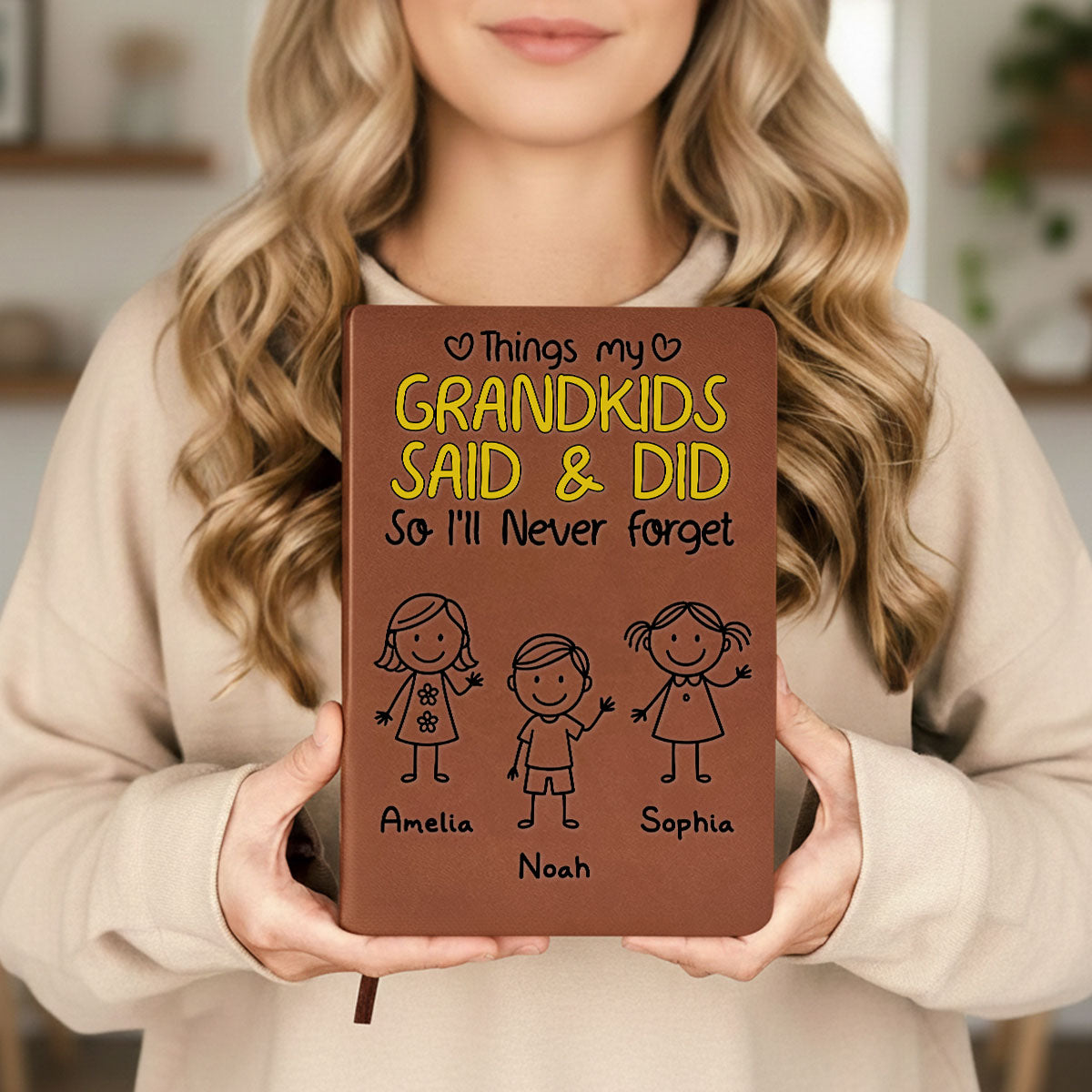 Custom Memory Notebook For Grandma, Grandpa • Grandkids Said And Did - Personalized Leather Journal