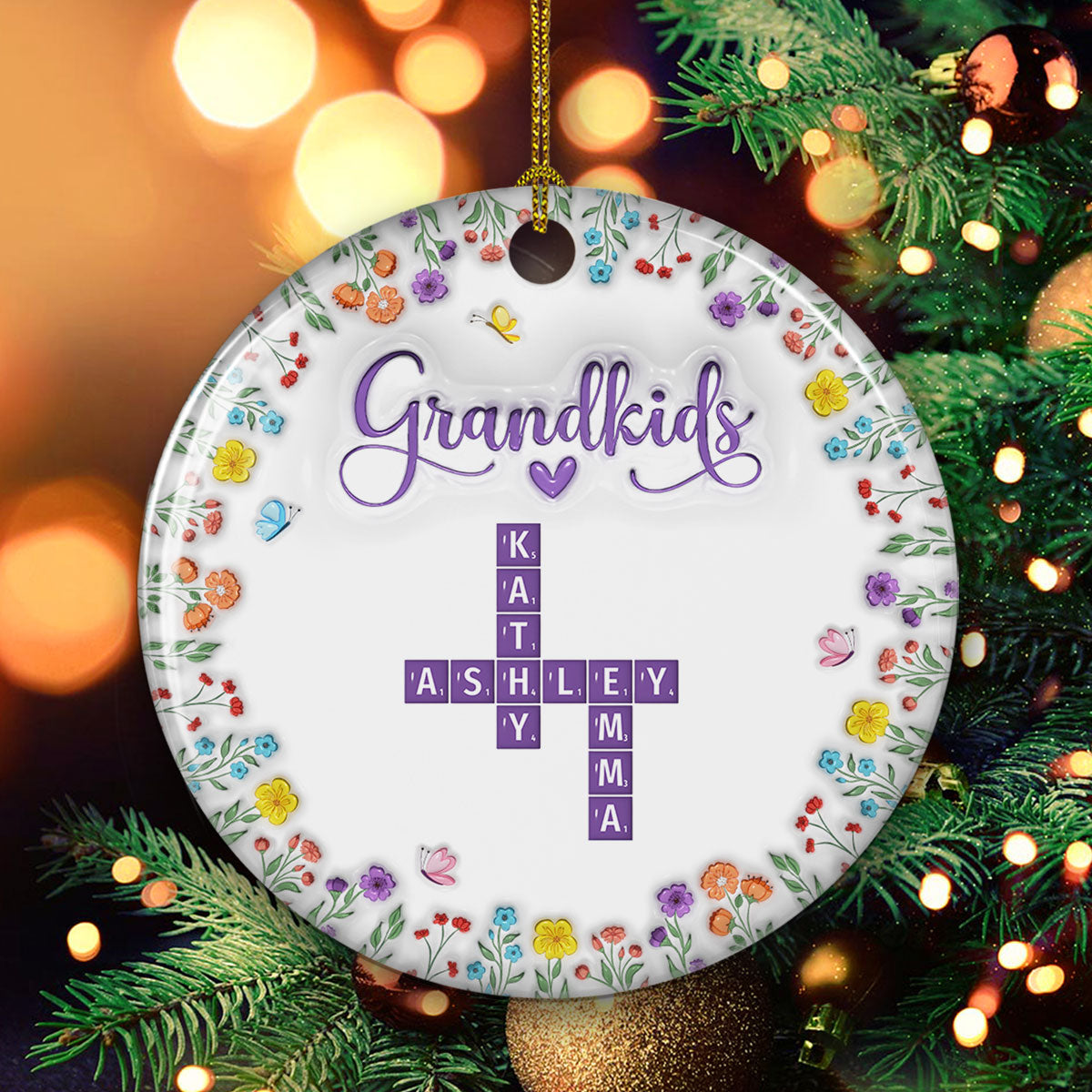 Custom Family Ornament, Christmas Gift for Family Members •  Love My Grandkids Crossword - Personalized 3D Inflated Effect Ceramic Ornament