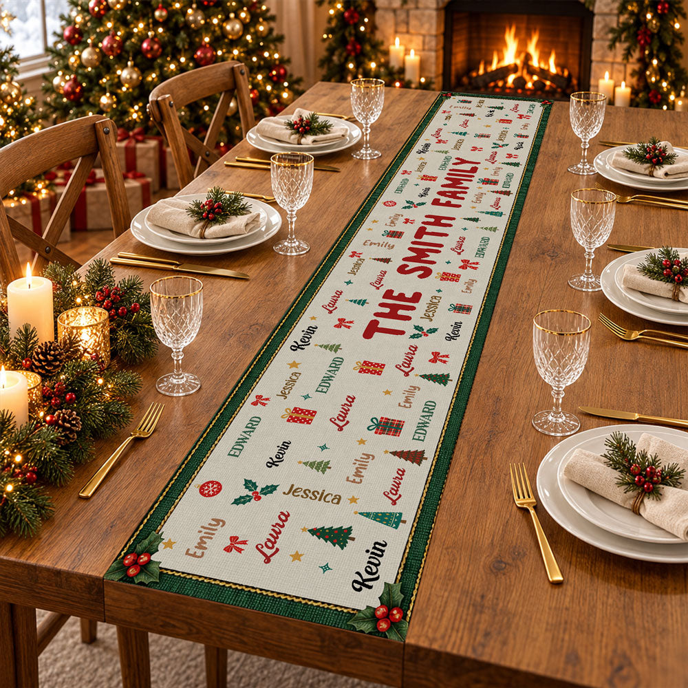 Custom Family Name Christmas Gifts, Holiday Decor Gift • Family Name Christmas - Personalized Table Runner