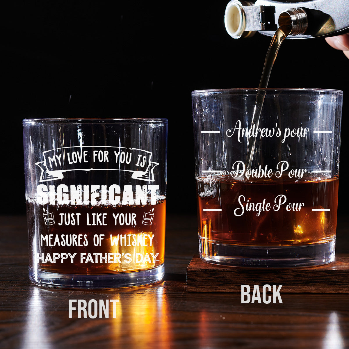 Custom Father's Day Birthday Gifts for Husband • Measured In Sips Not Drops - Personalized Whiskey Glass