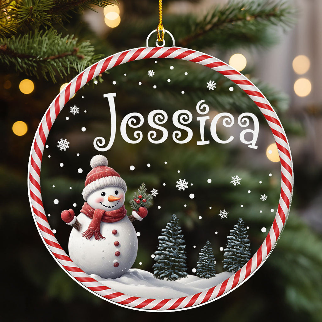 Custom Family Ornament, Christmas Gift for Family Members •  Happy Christmas Snowman - Personalized Acrylic Ornament