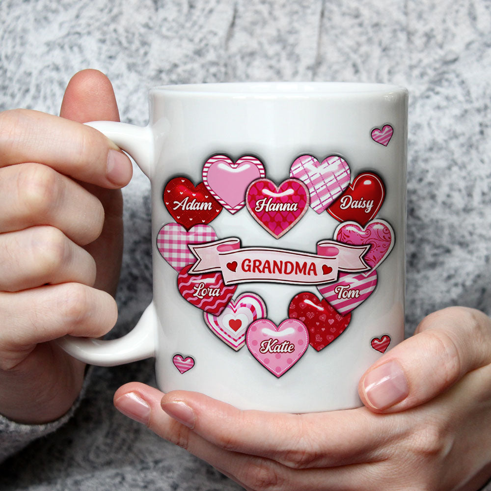 Custom Christmas & Birthday Gift For Grandma • Love Grows Here Grandma - Personalized 3D Inflated Effect Mug