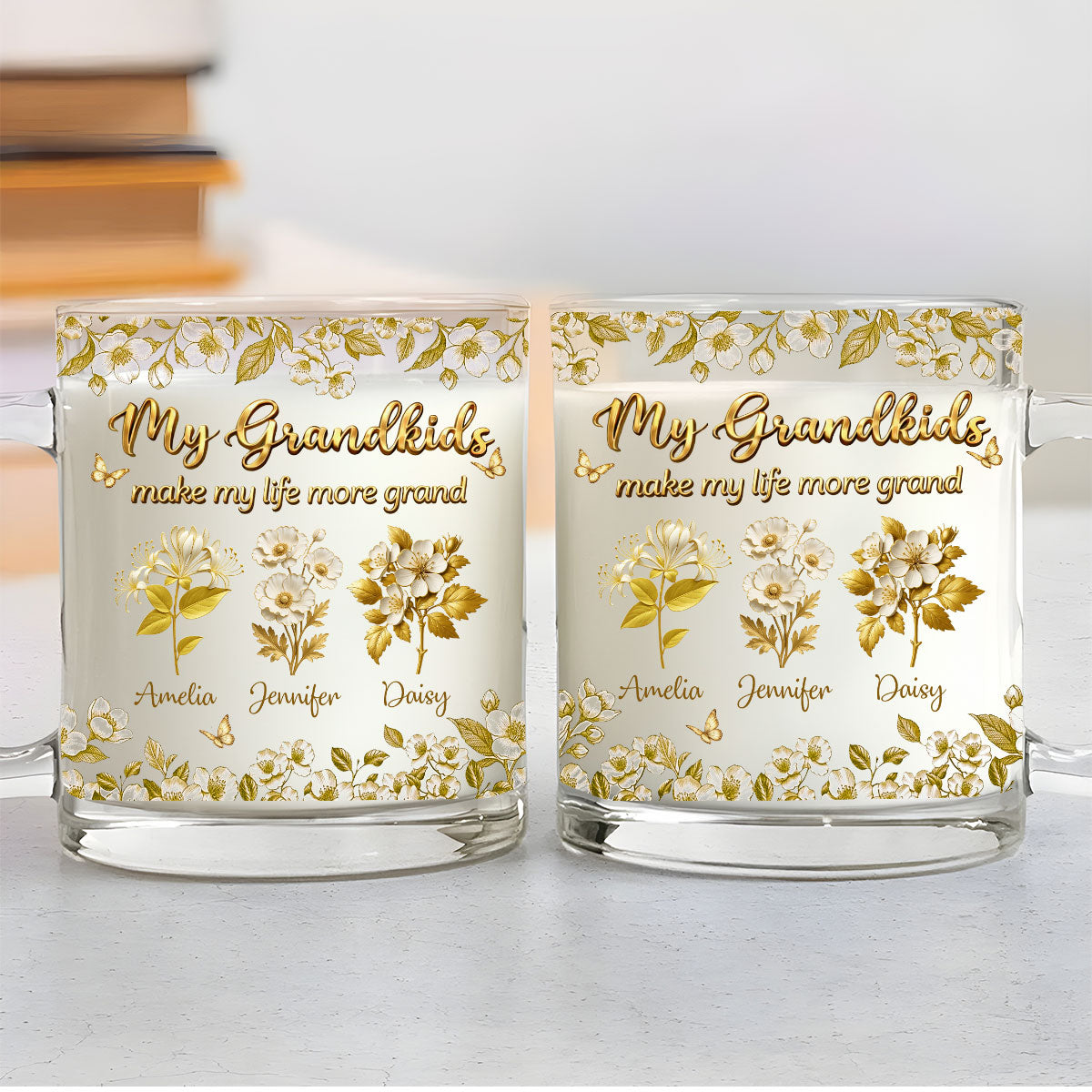 Custom Mother's Day Gift for Mom & Grandma • Grandma Love Birth Month Flower - Personalized Glass Mug