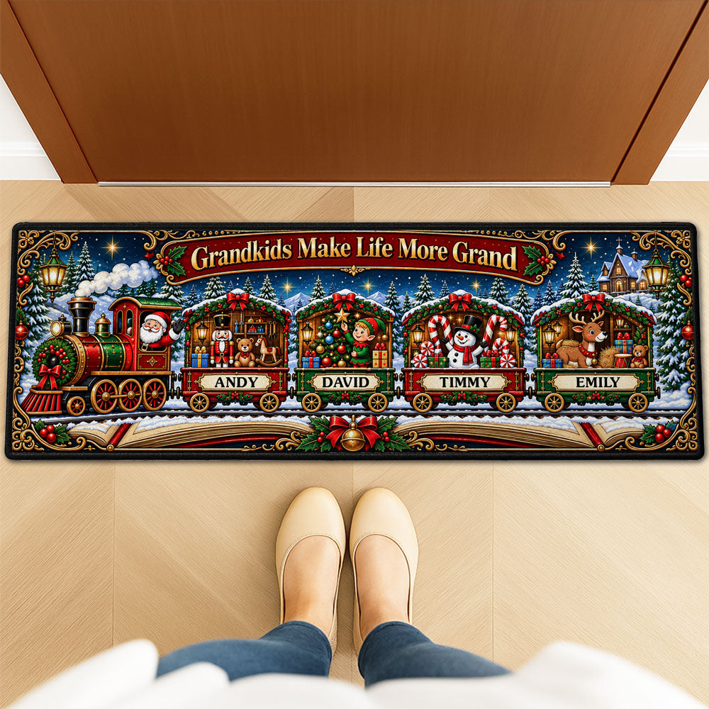 Custom Family Name Rug, Housewarming Birthday Gift For Family Members • Grandkids Make Life More Grand - Personalized Runner Rug