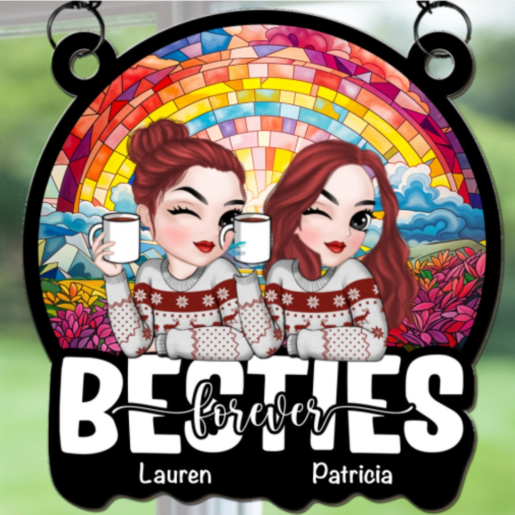 Custom Christmas Hanging Decor, for Best Friend, Friendship Gifts • Besties Sitting Christmas 2024 - Personalized Suncatcher