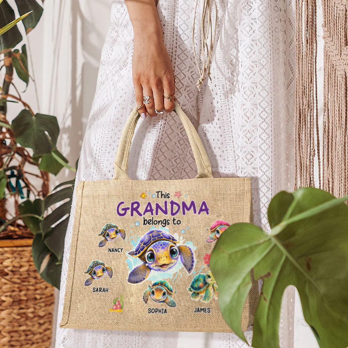 This Grandma Belongs To - Personalized Jute Tote Bag
