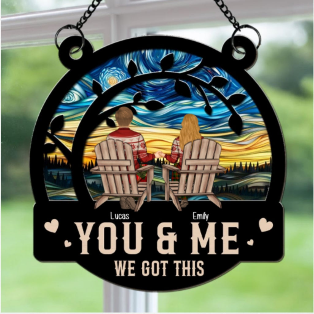 Custom Christmas Couple Hanging Decor, Anniversary Wedding Gifts • We Got This Merry Christmas - Personalized Suncatcher