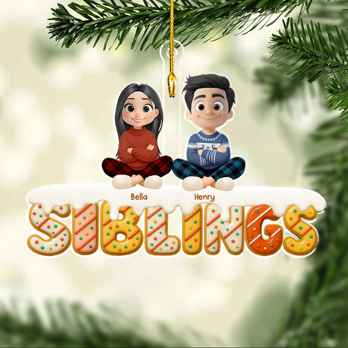 Custom Brothers & Sisters Christmas Ornament •  Siblings Forever Version 2 - Personalized Acrylic Ornament