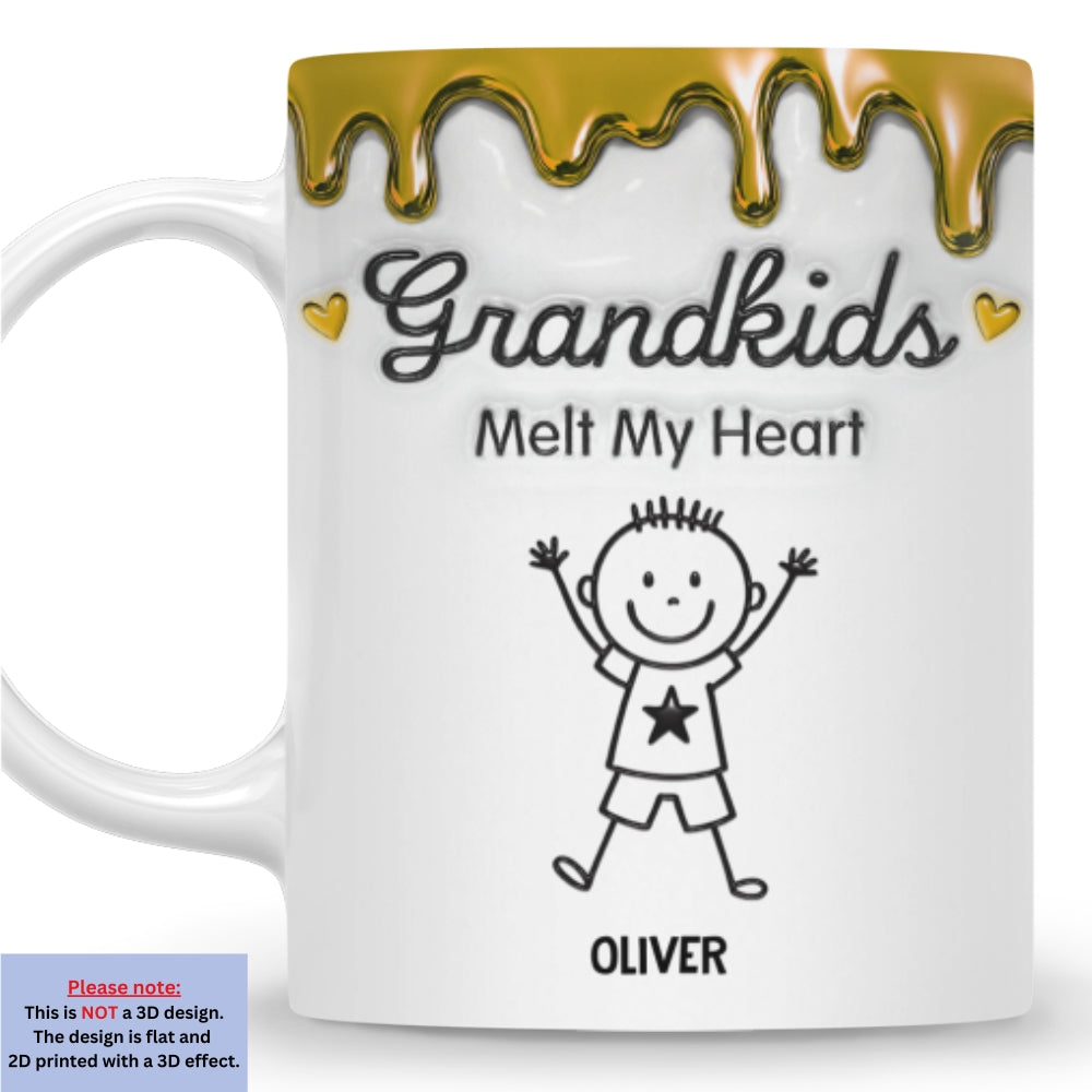 Custom Christmas & Birthday Gift For Grandma • Grandkids Melt My Heart - Personalized 3D Inflated Effect Coffee Mug