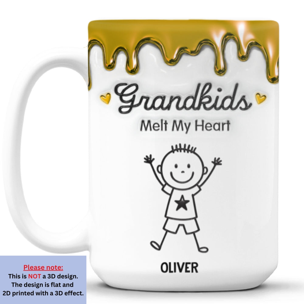 Custom Christmas & Birthday Gift For Grandma • Grandkids Melt My Heart - Personalized 3D Inflated Effect Coffee Mug