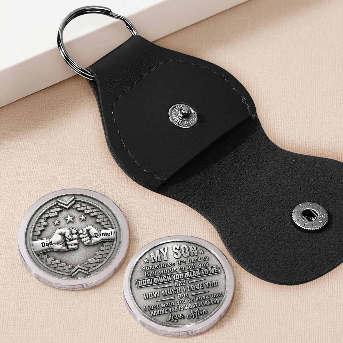 Custom Coin Keychain for Son, Father's Day Birthday Gifts • For My Son - Personalized Pocket Hug