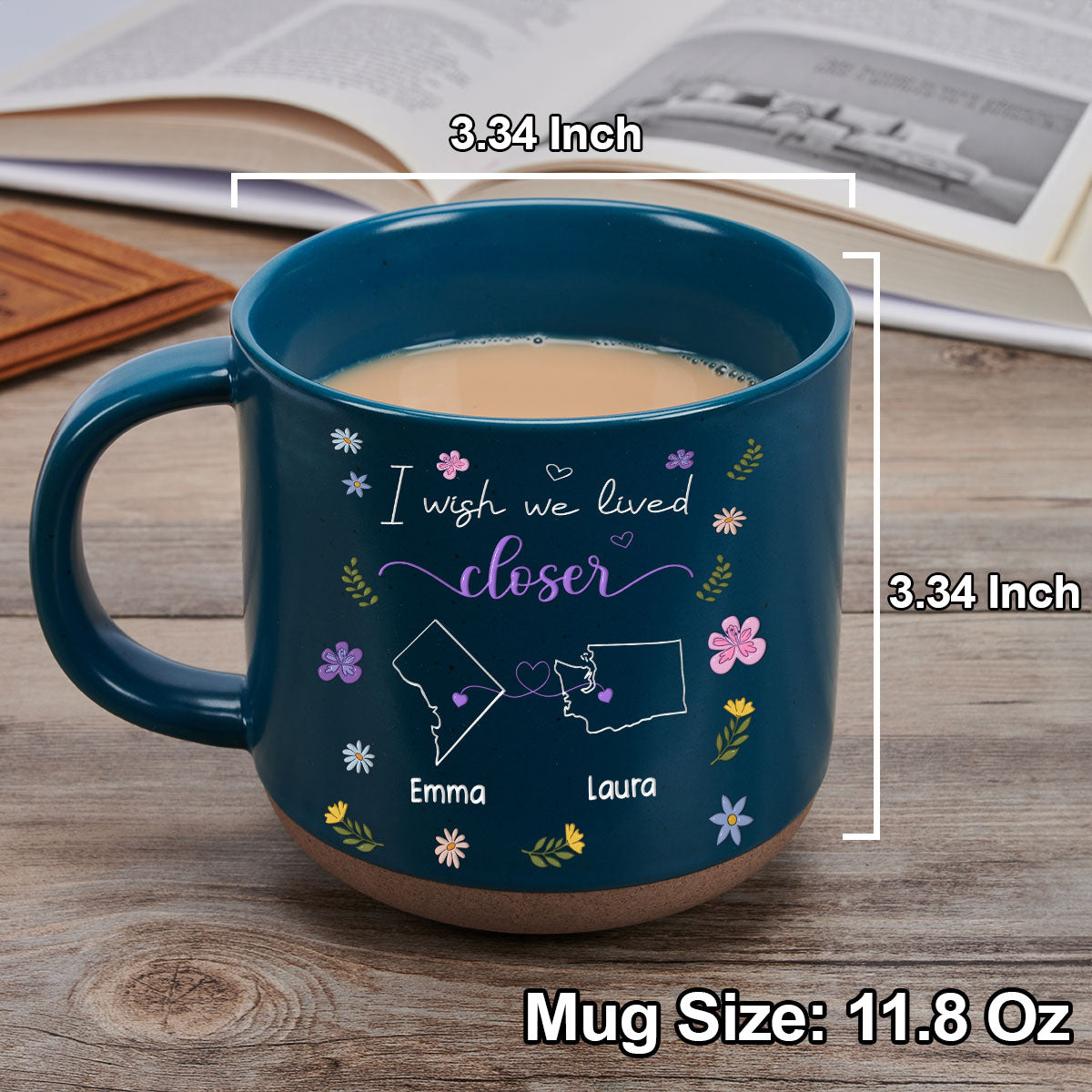 Custom Best Friend, Christmas & Birthday Friendship Keepsake Gift • I Wish We Lived Closer Flowers Version - Personalized Pottery Mug