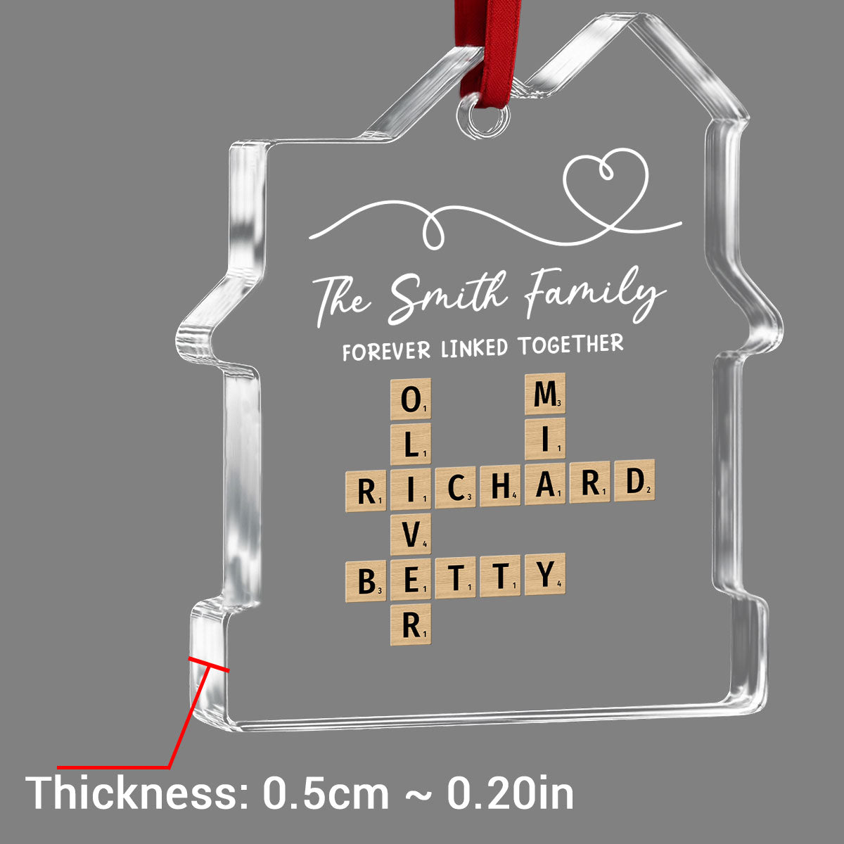Custom Family Ornament, Christmas Gift for Family Members •  Family Hearts Forever Linked Together - Personalized House Shaped Glass Ornament