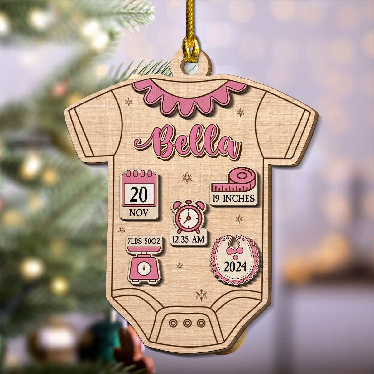 Custom Baby First Christmas Ornament for New Parents •  Baby First Christmas - Personalized Freeshape 2-Layered Wood Ornament