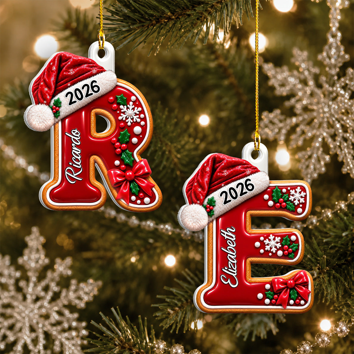 Custom Family Ornament, Christmas Gift for Family Members •  Gingerbread Letter - Personalized 3D White Acrylic Ornament